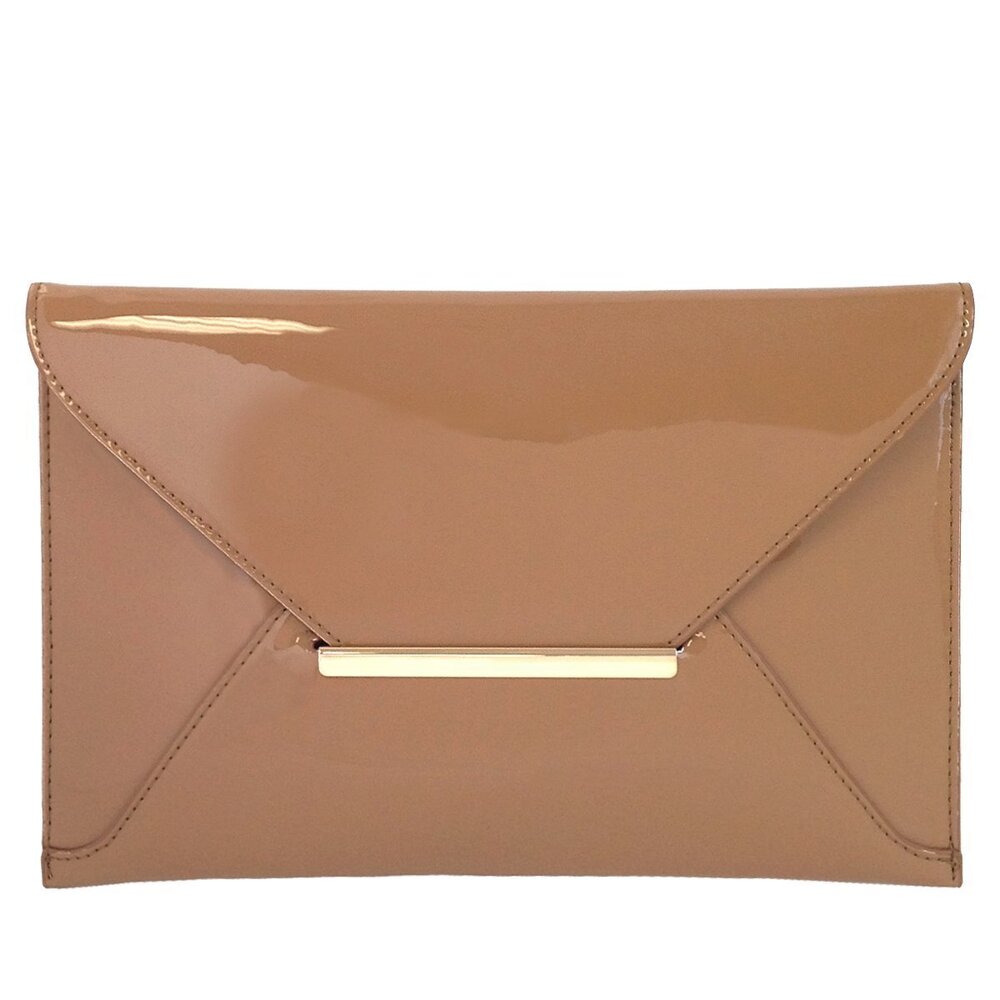 6849 Faux Patent Leather Envelope Candy Clutch Bag with Gold Hardware